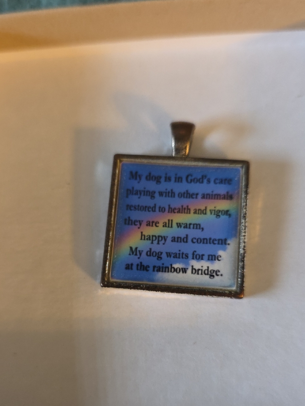 Rainbow Bridge Square Pendant - Memorial Dog Quote